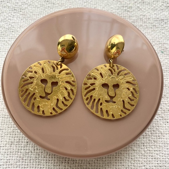 Anne Klein Jewelry - Gold Tone Anne Klein Lion Earrings Logo Statement Large Everyday Retro Modern
